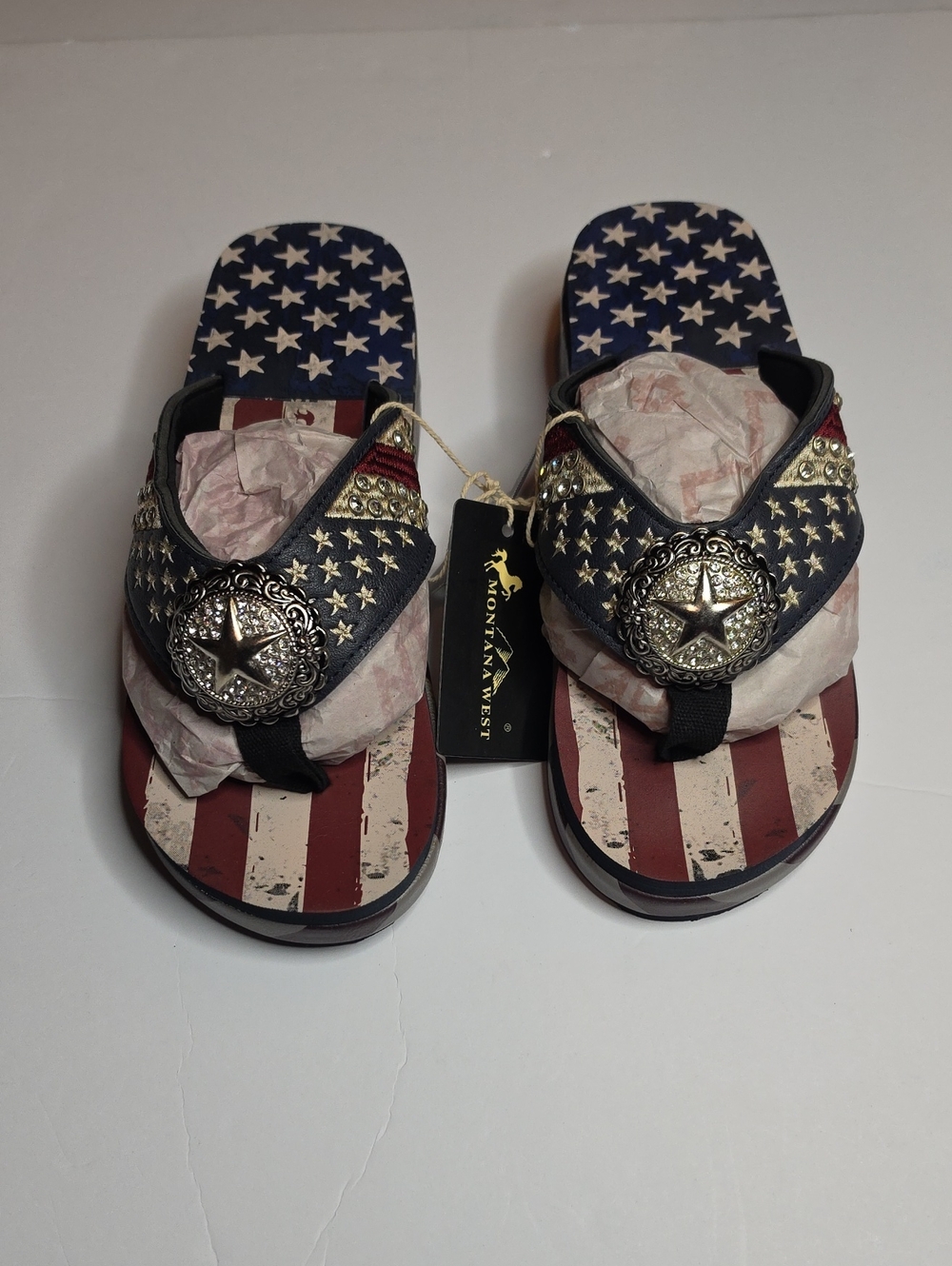 Montana West Patriotic Flag Sandal - Red, Blue, White, Black